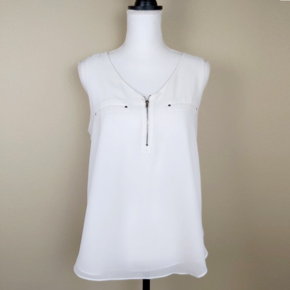 Mine White Polyester Sleeveless Blouse with Zipper